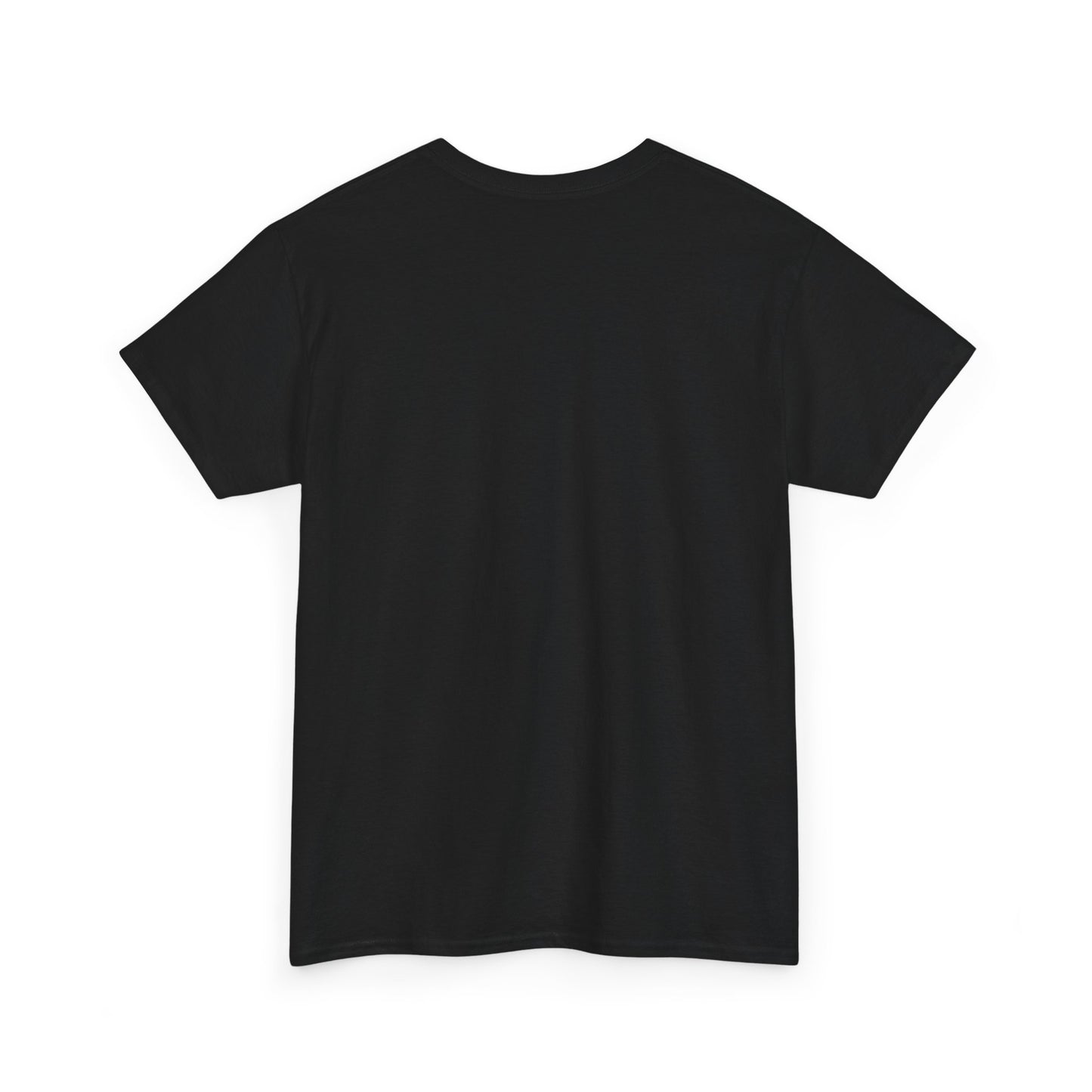 "H.P. Lovecraft" plain black t-shirt; back view; on model.
